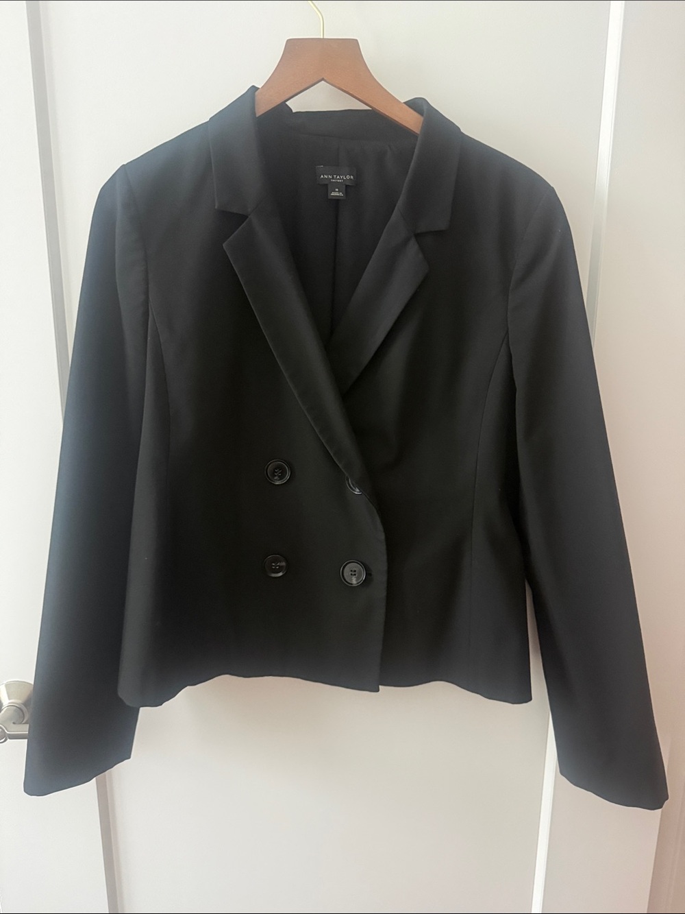 Ann Taylor Black Double-Breasted Cropped Blazer